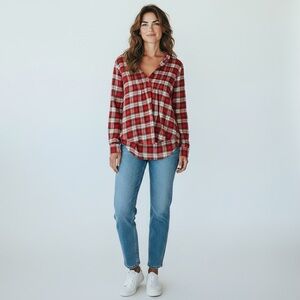 Lands' End Red and White Plaid Shirt